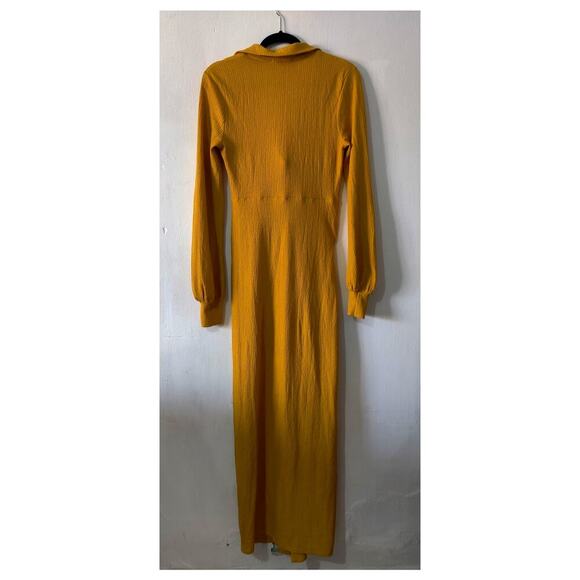 Asos Mustard Maternity Maxi Dress Long Sleeve Front Slit Size 8 Collared - Picture 3 of 7